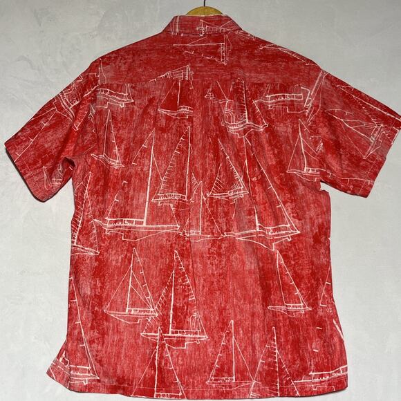 VTG Kahala Mens Hawaiian Shirt Large Red Sailboats 1/4 Button Collared Pullover - Picture 4 of 12